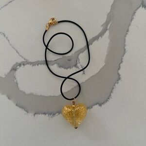 Glass of Venice Murano Glass Gold Puffed Heart Necklace